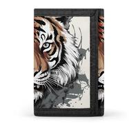 RTFGHJS Trifold Wallet for Men, Yorkie Puppy Coin Purse Slim Money Clip Credit Card Holder with 8 Card Slots, Black and white doodle tiger, One Size, Modern