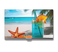 RTFGHJS Tropical Cocktail with Starfish Business Card Holder, Metal Slim Name Card Case, Pocket Cards Holder for Women Or Men, Name Cards Booklet for Professionals, Executives