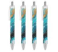 RTFGHJS Turquoise Blue Gold Marble Ballpoint Pens Retractable Ball Point Pens Smooth 0.5mm Medium Writing Pen Black Ink Pen for Men Women 4 PCS