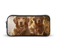 RTFGHJS Two Golden Retrievers Pencil Case, Large Capacity Zipper Pencil Pouch Portable Office Stationery Makeup Bag, Desk Organizer for Stationery, Travel Toiletry, Makeup, Supplies