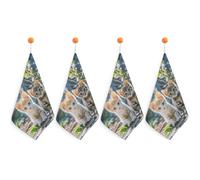 RTFGHJS Two Little Cats Hand Towels Ultra Absorbent Quick Dry Face & Gym Towels Decorative Kitchen Cloth Microfiber Dish Towel for Bathroom, Kitchen, Yoga with Hanging Loops 4PCS