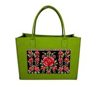RTFGHJS Ukrainian Embroidery Style Rose Tote Bags Reusable Shopping Bag Grocery Bag Felt Handbags Storage Bags Light Green