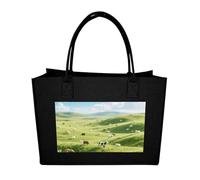RTFGHJS Vast Prairie Tote Bags Reusable Shopping Bag Grocery Bag Felt Handbags Storage Bags Black