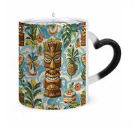 RTFGHJS Vintage Aloha Tiki Pattern Color Changing Mug Heat Activated Coffee Mug Funny Ceramic Magic Mugs Personalized Novelty Heat Sublimation Cups for Men Women Gifts 11 Oz