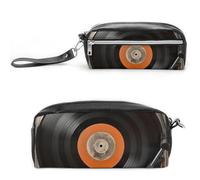RTFGHJS Vintage Vinyl Record Pencil Case, Large Capacity Pencil Pouch, Leather Small Makeup Bag, Portable Zipper Stationery Bag for Stationery, Travel Toiletry, Makeup, Supplies