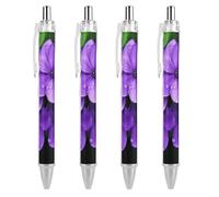RTFGHJS Violet Flower Ballpoint Pens Retractable Ball Point Pens Smooth 0.5mm Medium Writing Pen Black Ink Pen for Men Women 4 PCS