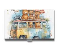 RTFGHJS Wearing A Green Dress Business Card Holder, Metal Slim Name Card Case, Pocket Cards Holder for Women Or Men, Name Cards Booklet for Professionals, Executives, Truck and Bear, One Size