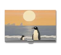 RTFGHJS Wearing A Green Dress Business Card Holder, Metal Slim Name Card Case, Pocket Cards Holder for Women Or Men, Name Cards Booklet for Professionals, Executives, Two Penguins Pictures, One Size