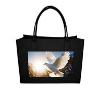 RTFGHJS White Dove Flying in The Sun Tote Bags Reusable Shopping Bag Grocery Bag Felt Handbags Storage Bags Black