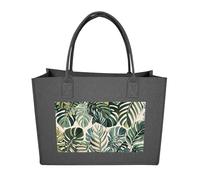 RTFGHJS White Ed Tropical Botanical Leaves Tote Bags Reusable Shopping Bag Grocery Bag Felt Handbags Storage Bags Dark Gray