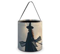 RTFGHJS Witch in The Sky Halloween Treat Bags with Handles Candy Bucket for Trick Or Treating, Party Favor Bags
