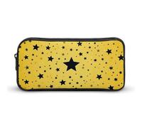RTFGHJS Yellow Background with Black Stars Pencil Case, Large Capacity Zipper Pencil Pouch Portable Office Stationery Makeup Bag, Desk Organizer for Stationery, Travel Toiletry, Makeup, Supplies