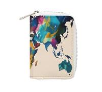 RTFGHJS Yellow Paisley Pattern PU Leather Card Holder - Slim Durable Credit Card Organizer for Men & Women, Abstract World Map, 16x11.5cm