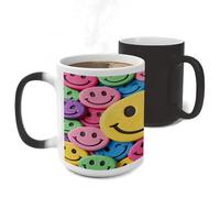 RTFGHJS Yellow Star Happy Face Color Changing Mugs Heat Sensitive Magic Mug 11 Oz Coffee Cup for Office, Ceramic Novelty Tea Mug with Handle for Home, Creative Gifts, Birthday, Anniversary