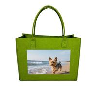 RTFGHJS Yorkshire Terrier on Beach Tote Bags Reusable Shopping Bag Grocery Bag Felt Handbags Storage Bags, Light Green, One Size