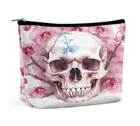 RTFNGLS Human Skull Pink Flowers Portable Travel Toiletries Makeup Bag Bathroom Storage Bag Makeup Bag Portable Makeup Bag Large Capacity Travel Makeup Bag Organize, style, One Size