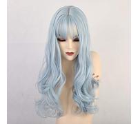 RTGFS Long Wave Wigs With Bangs For Women Cosplay Wigs Natural Synthetic Fiber Wigs Sky Blue Heat Resistant Fiber Wigs 1 Piece