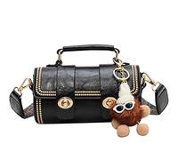 RTGGSEL Retro Vegan Leather Crossbody Shoulder Duffel Barrel Bags for Women Small Tote Satchel Handbags Purse (Black)