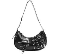 RTGGSEL Star Houndstooth Checkered Pattern Shoulder Bags for Women Crescent Crossbody Hobo Handbag Y2K Underarm Purse, Punk Black
