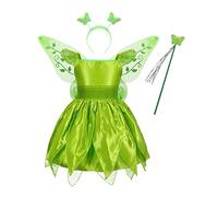 RTGSE Baby Girls Forest Fairies Tinkerbell Cosplay Dress Up Costume Sequin Dress Outfits Halloween Dress+Wings+Fairy Stick (A-Style 2, 11-12 Years)