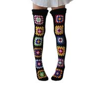 RTGSE Womens Granny Square Over Knee High Socks Crochet Knitted Stockings Tube Long Leg Warmers Cable Thigh High Boot Socks