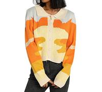 RTGSE Womens Vintage Crochet Granny Square Cardigan Jumper Long Sleeve Button Down Floral Knitted Sweater Knitwear Cardigan (Tie Dye Orange, L)