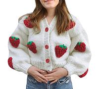 RTGSE Womens Vintage Crochet Granny Square Cardigan Jumper Long Sleeve Button Down Floral Knitted Sweater Knitwear Cardigan (Strawberry White, L)