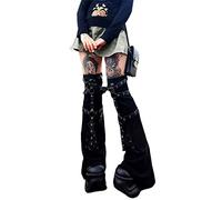 RTGSE Womens Y2K Kawaii Over Knee High Socks Knit Long Tube Stockings Leg Warmer Cover Thigh High Boot Cuff Ankle Socks (Black Gothic, L)