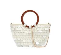 RTHANO Handgefertigte Perlentasche, Muscheltasche, Perlen-Geldbörse, Muschel-Geldbörse für Damen - Luxus-Clutch mit Perlen-Pailletten und Tragegriff oben, Mehrfarbig/Meereswellen (Ocean Tides)