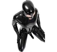 RTHANO Men's Shiny Patent Leather Cat Suit, Full Body Men's Sexy Latex Tight Zipper Jumpsuit, Rubber Clothing, Black (X-Large)