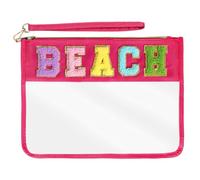 Rthjsfj Chenille Letter Bag, Clear Stuff Travel Pouch Makeup Bags with Zipper, Nylon Clear Cosmetic Toiletry Bag for Women Girls (Rose Red-Beach), Rose Red, Classic