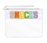 Rthjsfj Chenille Letter Bag, Clear Travel Pouch Cosmetic Makeup Bags with Zipper, Nylon Clear Small Toiletry Bag for Women Girls, Clear, White-snacks