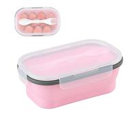 Rthynti 1000ml Silicone Bento Lunch Box, Collapsible Food Storage Containers with Lid and 2 in 1 Spoon Fork, Retractable Lunch Box for School, Traveling, Working, Camping