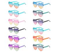 Rthynti 12Pcs Love Heart Shaped Sunglasses, Candy Color Transparent Rimless Heart Glasses, Multicolor Rimless HeartShaped One Piece Glasses for Mardi Gras Summer Party Beach (12 colors)