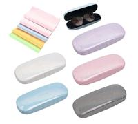 Rthynti 5 Pcs Glasses Case Sparkling Hard Shell with 5 Microfiber Cleaning Cloths, Shockproof & Scratch-Resistant for Women, Dazzling Glasses Case for Travel Daily Use(5 Colors)