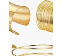 Rthynti Golden Open Cuff Bangles Bracelets, 5pcs Gold Cuff Bracelet for Women, Open Metal Wire Bangle Bracelet Set Bangle Cuff Bracelets Indian Cuff Jewelry for Women Girls