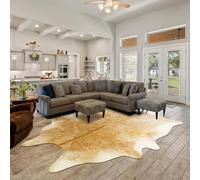 Rtizon Cow Hide Rug for Living Room, Washable Cowhide Rug, Faux Animal Skin Rugs, Non-Slip Cow Print Area Rugs, 4x5 Feet Cowhide Rugs for Bedroom Office Kitchen Fireplace, Khaki