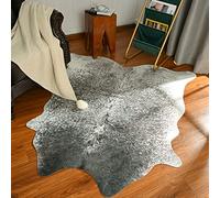 Rtizon Cow Hide Rug for Living Room, Washable Cowhide Rug, Small Faux Animal Skin Rugs, Non-Slip Cow Print Area Rugs, 3x4Ft Cowhide Rugs for Bedroom Office Kitchen Entryway, Grey
