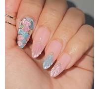 RTKHFZE Almond Press on Nails Short Fake Nails French Tip Press On False Nails with Glitter 3D Swirl Designs Acrylic Nail Pink Full Cover Nails Press Ons Will Add Luster To You