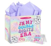 RTMISA 10th Birthday Gift Bag with Tissue Paper and Greeting Card 10 Year Old Birthday Gifts Wrapping Bag for Teen Girls Iridescent Happy Birth Day Party Decorations Supplies for Music Singer Merch