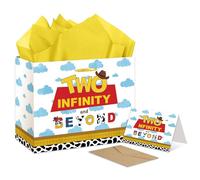RTMISA Two Infinity and Beyond Birthday Gift Bag with Tissue Paper and Greeting Card Cartoon Story 2 Year Old Boy Birthday Gifts Wrapping Bag 2nd Birth Day Decorations Supplies