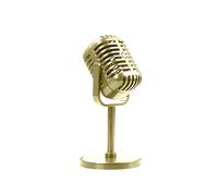 RTNLIT Retro Microphone Prop Model, Vintage Microphone Stage Table Decor with Stand, Fake Mic Costume Toys for Party, Role Play, Jukebox Decorations (Gold)