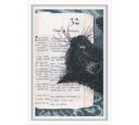 RTO Counted Cross Stitch Kit, Black Cat Book Design C424, DMC Mouline Thread, Zweigart Aida, 8.5 x 13.5 cm /3.4"x5.3", Embroidery Needlework DIY Adult