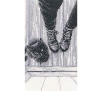 RTO Counted Cross Stitch kit Black Cat Kitty M1035, I'm just a Kitten, DMC Mouline Thread, Zweigart Aida, 10,5x18,5 cm /4.1"x7.3", Embroidery DIY kit