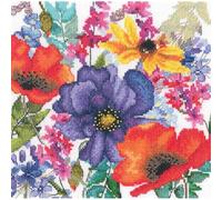 RTO Counted Cross Stitch Kit, Flowers of Happiness M1041, 20 x 20 cm (7.8"x7.8"), DMC Mouline Thread, Zweigart Aida, Embroidery Needlework DIY Adult