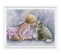 RTO Counted Cross Stitch kit Girl Balerina and a cat M996, 32x34 cm/12.6X 13.4