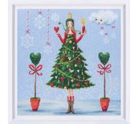 RTO counted cross stitch kit "Lady in a green dress", 27,5x27,5cm, DIY