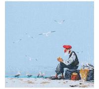 RTO Counted Cross Stitch Kit Old Man by the Sea M1105, 14ct AIDA Fabrics Light Blue, Embroidery for Adults