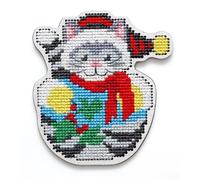 RTO EHW038 Cat Cross Stitch Kit on Wooden Board Cotton Multi-Coloured 8.1x8.9 cm