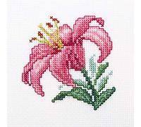 RTO H247 Pink Lily Cross Stitch Kit, Cotton, Multi-Colour, 10 x 10 cm